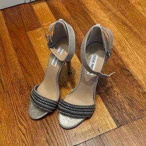 Steve Madden Glittering Silver Ankle Strap Heels